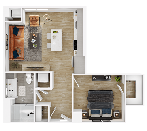 Floor plan for 1 bed, 1 bath, 672 sqft
